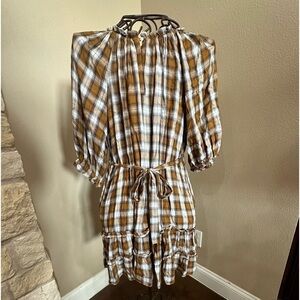 Women’s Chelsea and Violet Plaid Dress with Sash, EUC!